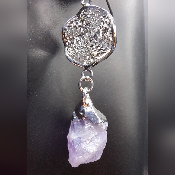 Amethyst Dreamcatcher Earrings – Spiritual Healing Crystal Jewelry - Picture 3 of 6